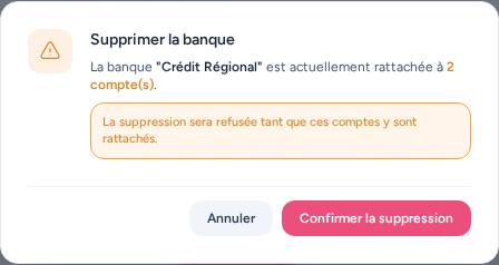 Suppression refusée pour une banque encore rattachée à des comptes