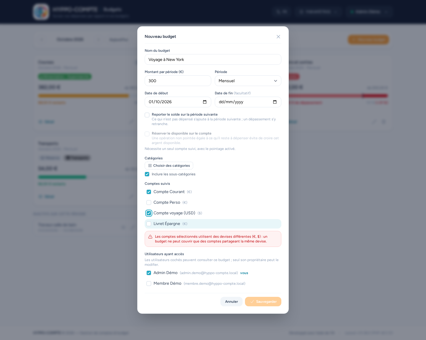 Comptes de devises différentes refusés